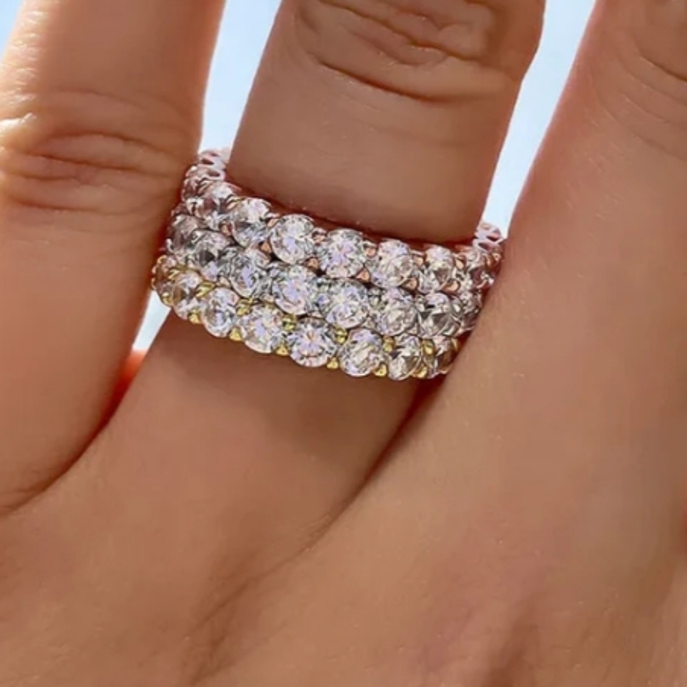 Classic Round Cut Sterling Silver Stackable Weddi… - image 3